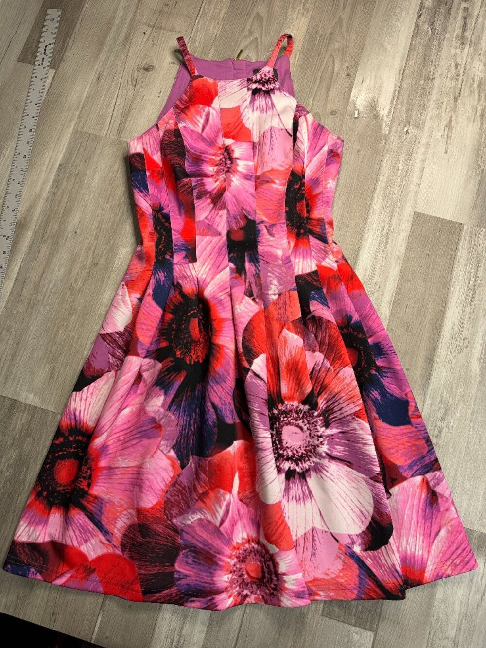 Adrianna Papell Dress 4P Pink Floral Jacquard Sleeveless Fit & Flare Petite